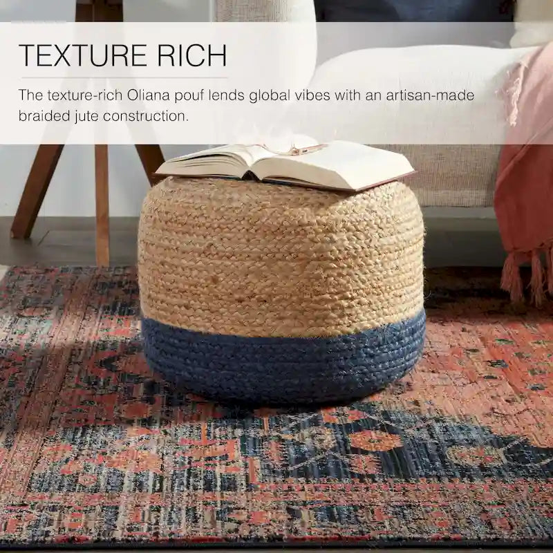Pouf/Repose-pieds rond tressé en jute style bohème 7 couleurs