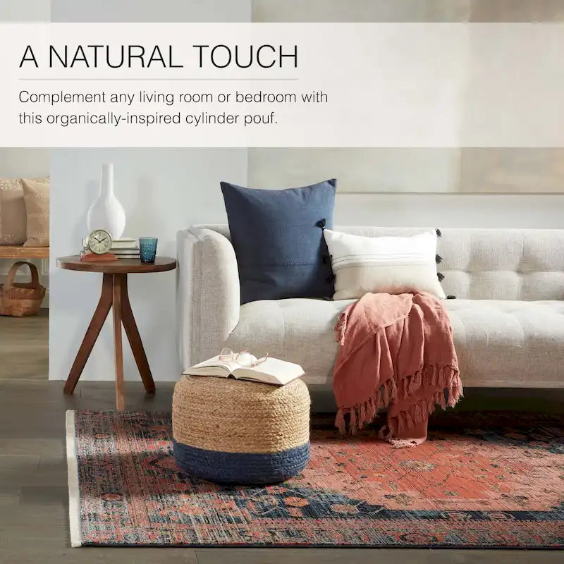 Pouf/Repose-pieds rond tressé en jute style bohème 7 couleurs