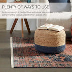 Pouf/Repose-pieds rond tressé en jute style bohème 7 couleurs