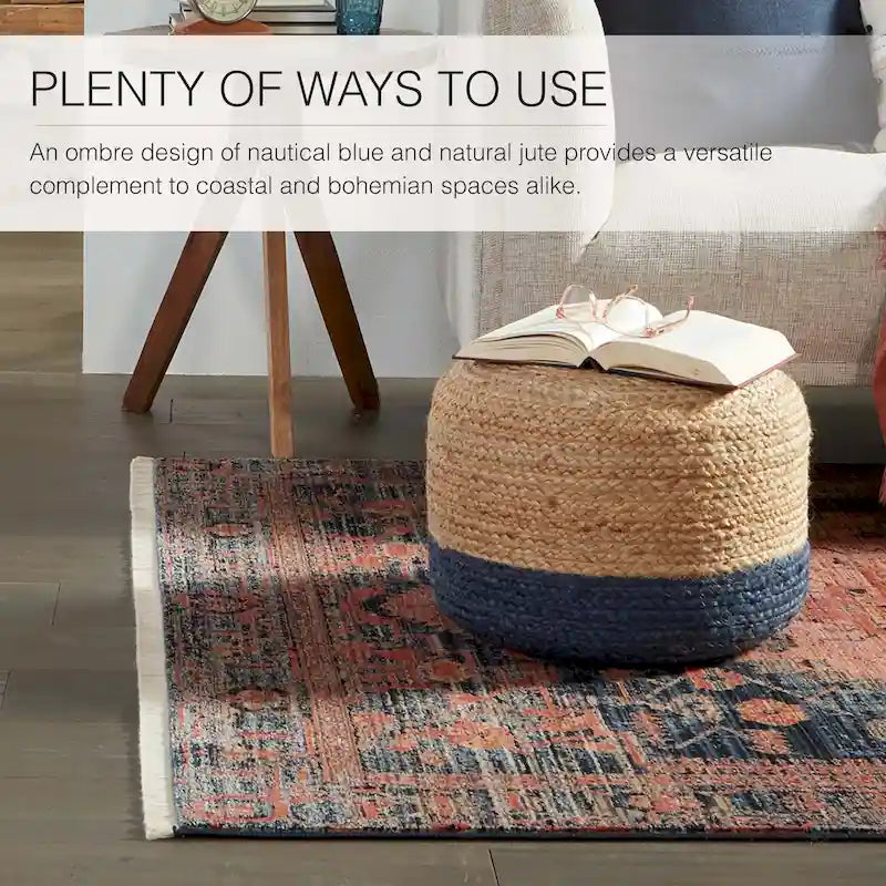 Pouf/Repose-pieds rond tressé en jute style bohème 7 couleurs