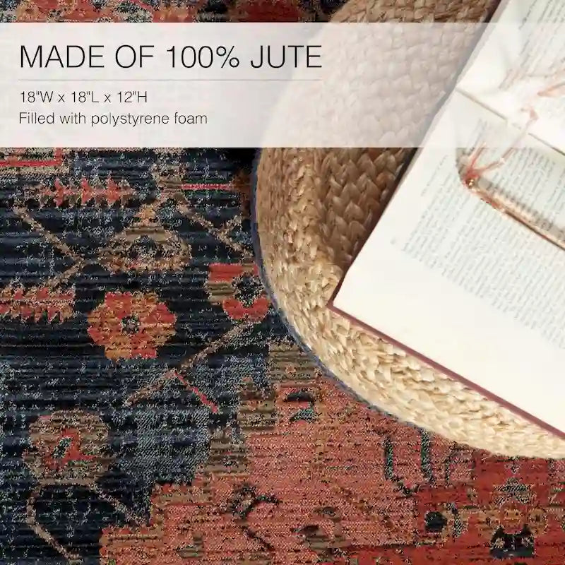 Pouf/Repose-pieds rond tressé en jute style bohème 7 couleurs