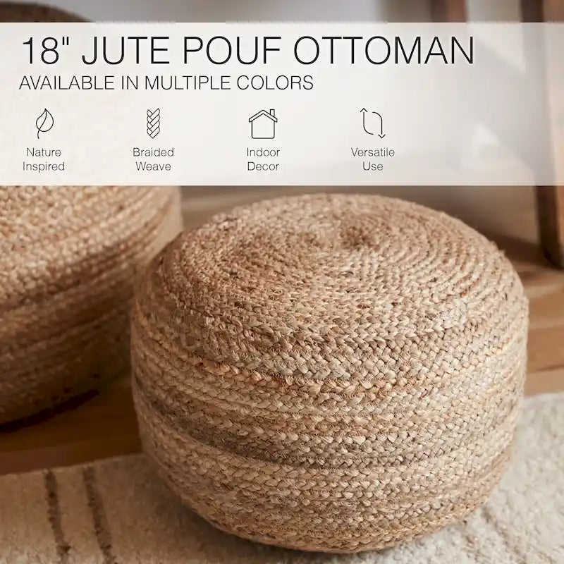 Pouf/Repose-pieds rond tressé en jute style bohème 7 couleurs