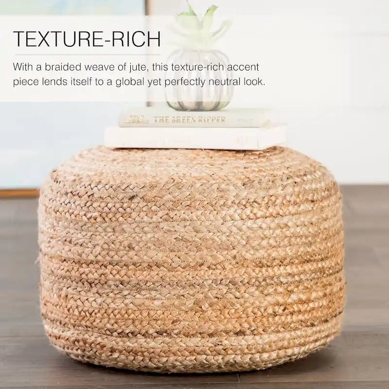 Pouf/Repose-pieds rond tressé en jute style bohème 7 couleurs