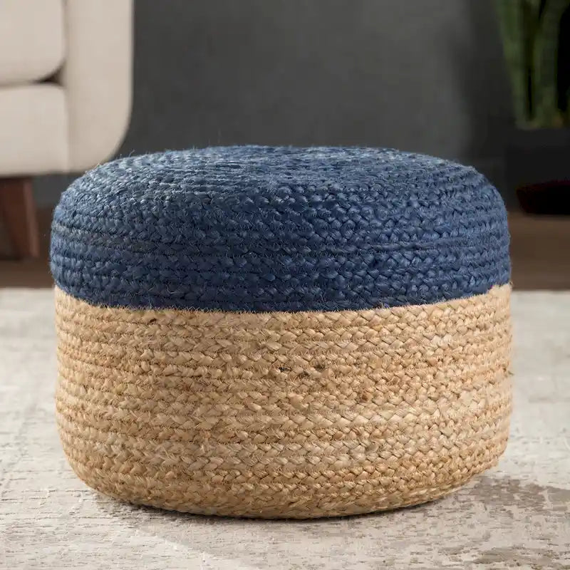 Pouf/Repose-pieds rond tressé en jute style bohème 7 couleurs