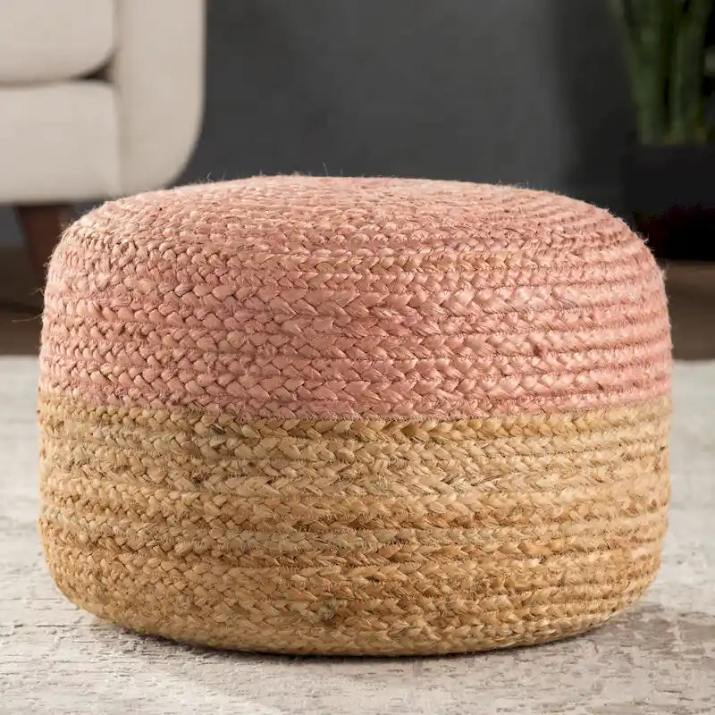 Pouf/Repose-pieds rond tressé en jute style bohème 7 couleurs