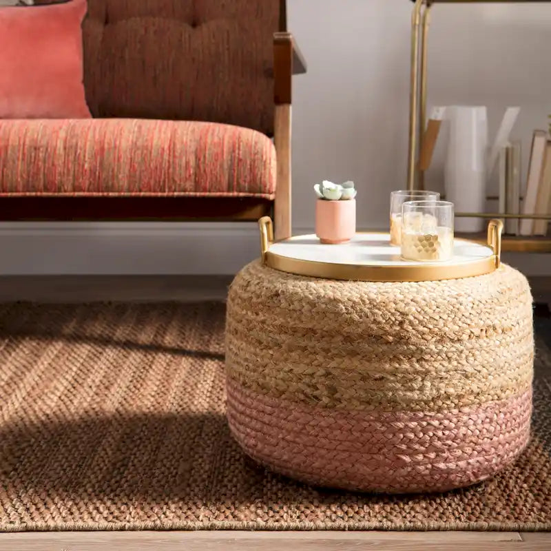 Pouf/Repose-pieds rond tressé en jute style bohème 7 couleurs
