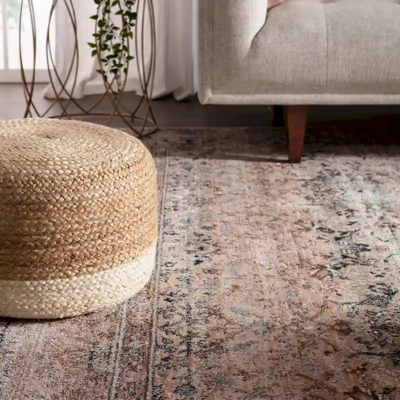 Pouf/Repose-pieds rond tressé en jute style bohème 7 couleurs