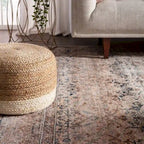 Pouf/Repose-pieds rond tressé en jute style bohème 7 couleurs