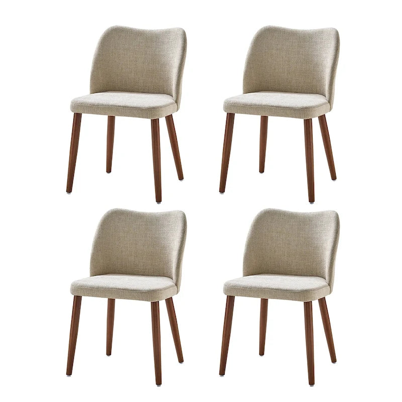 Chaise de salle à manger incurvée moderne à dossier rembourré 6 couleurs avec pieds en bois de noyer (ensemble de 4)