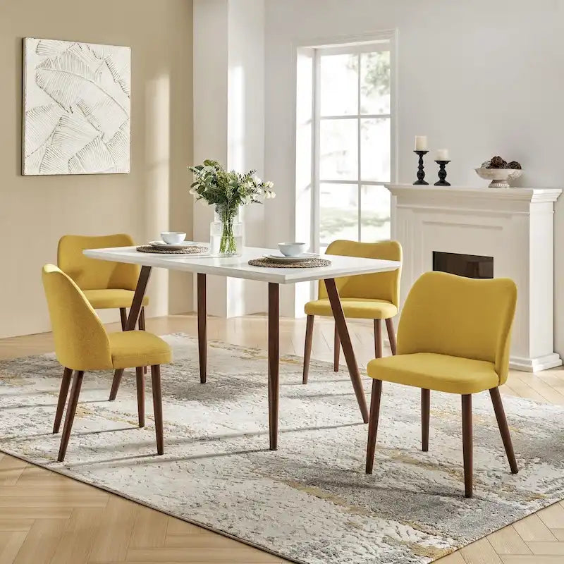 Chaise de salle à manger incurvée moderne à dossier rembourré 6 couleurs avec pieds en bois de noyer (ensemble de 4)