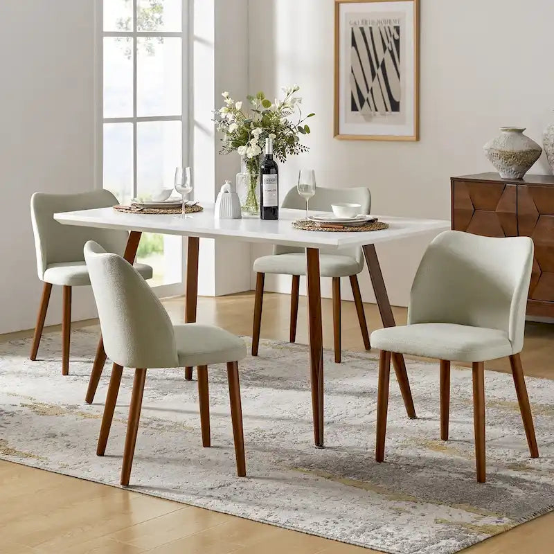 Chaise de salle à manger incurvée moderne à dossier rembourré 6 couleurs avec pieds en bois de noyer (ensemble de 4)