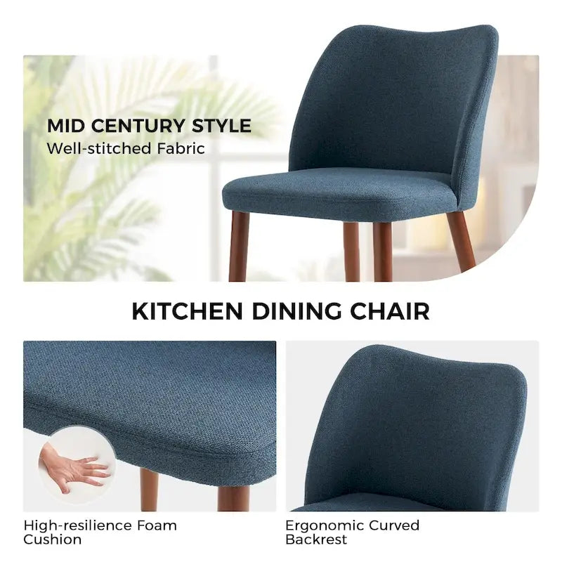 Chaise de salle à manger incurvée moderne à dossier rembourré 6 couleurs avec pieds en bois de noyer (ensemble de 4)