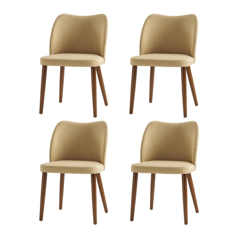 Chaise de salle à manger incurvée moderne à dossier rembourré 6 couleurs avec pieds en bois de noyer (ensemble de 4)