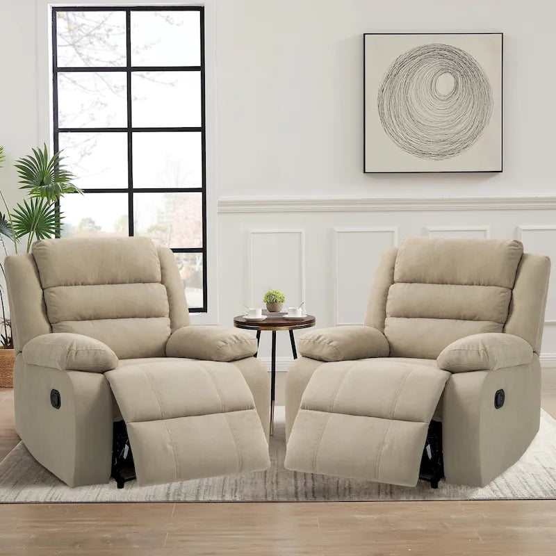 Ensemble de 2 fauteuils inclinables manuels traditionnels gris foncé/beige/gris à bascule