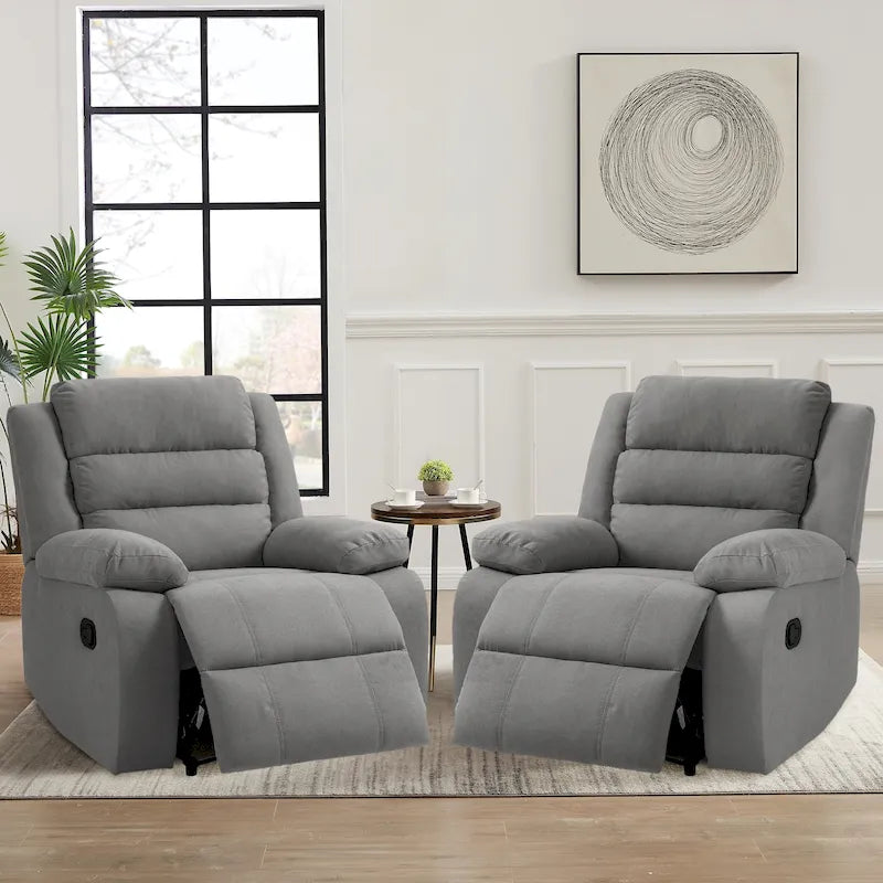 Ensemble de 2 fauteuils inclinables manuels traditionnels gris foncé/beige/gris à bascule