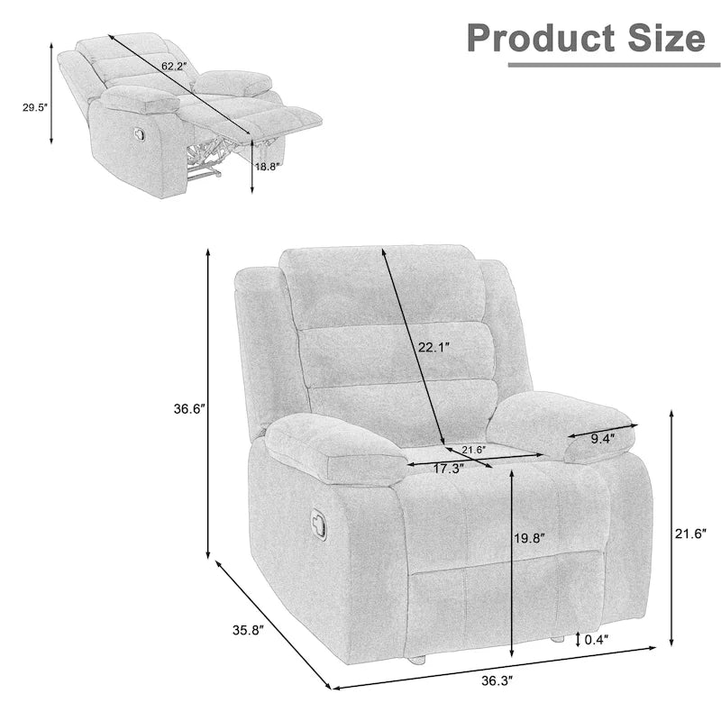 Ensemble de 2 fauteuils inclinables manuels traditionnels gris foncé/beige/gris à bascule