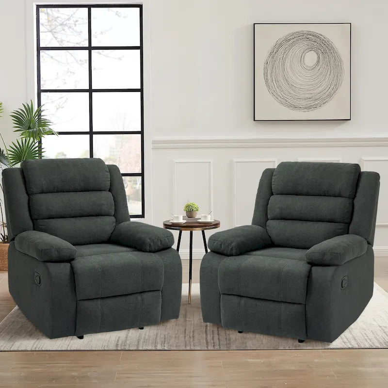 Ensemble de 2 fauteuils inclinables manuels traditionnels gris foncé/beige/gris à bascule