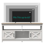 Meuble TV de ferme aspect bois avec portes en X, prise de courant et USB | Convient aux téléviseurs jusqu'à 65 pouces