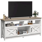 Meuble TV de ferme aspect bois avec portes en X, prise de courant et USB | Convient aux téléviseurs jusqu'à 65 pouces