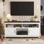 Meuble TV de ferme aspect bois avec portes en X, prise de courant et USB | Convient aux téléviseurs jusqu'à 65 pouces
