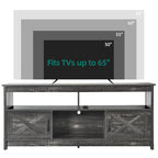 Meuble TV de ferme aspect bois avec portes en X, prise de courant et USB | Convient aux téléviseurs jusqu'à 65 pouces