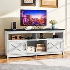 Meuble TV de ferme aspect bois avec portes en X, prise de courant et USB | Convient aux téléviseurs jusqu'à 65 pouces