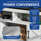 Meuble TV de ferme aspect bois avec portes en X, prise de courant et USB | Convient aux téléviseurs jusqu'à 65 pouces