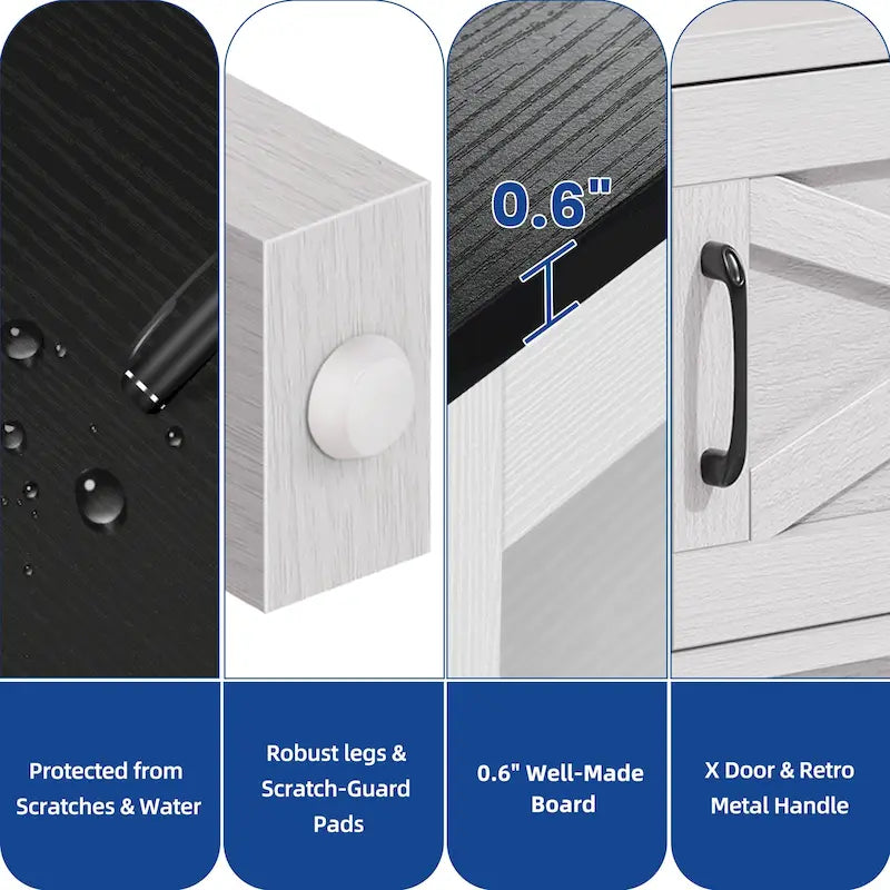 Meuble TV de ferme aspect bois avec portes en X, prise de courant et USB | Convient aux téléviseurs jusqu'à 65 pouces