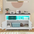 Meuble TV de ferme aspect bois avec portes en X, prise de courant et USB | Convient aux téléviseurs jusqu'à 65 pouces