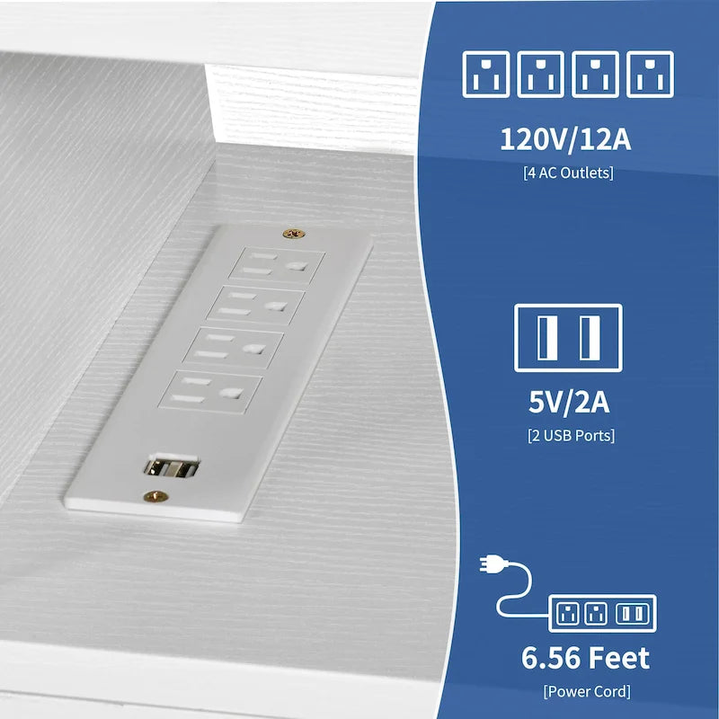 Meuble TV de ferme aspect bois avec portes en X, prise de courant et USB | Convient aux téléviseurs jusqu'à 65 pouces