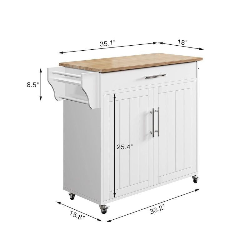 Îlot de cuisine roulant blanc/gris avec abattant et armoire de rangement, 1 personne
