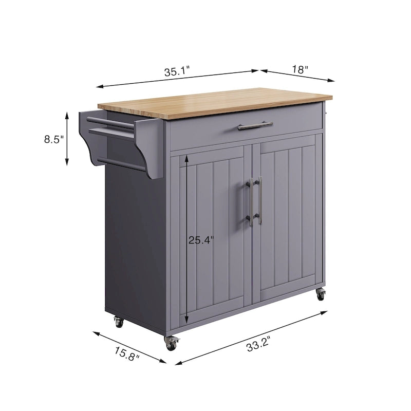 Îlot de cuisine roulant blanc/gris avec abattant et armoire de rangement, 1 personne