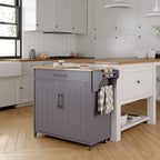 Îlot de cuisine roulant blanc/gris avec abattant et armoire de rangement, 1 personne