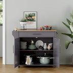 Îlot de cuisine roulant blanc/gris avec abattant et armoire de rangement, 1 personne