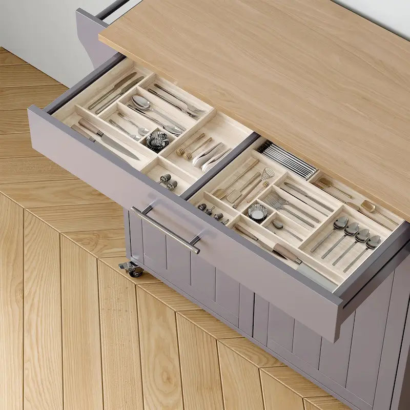 Îlot de cuisine roulant blanc/gris avec abattant et armoire de rangement, 1 personne