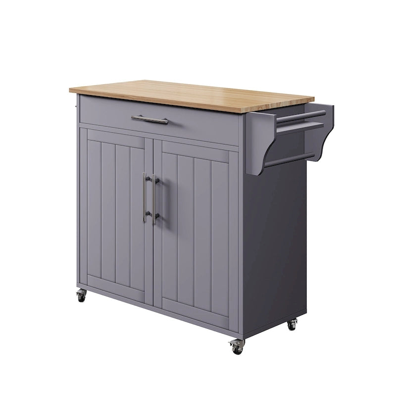 Îlot de cuisine roulant blanc/gris avec abattant et armoire de rangement, 1 personne