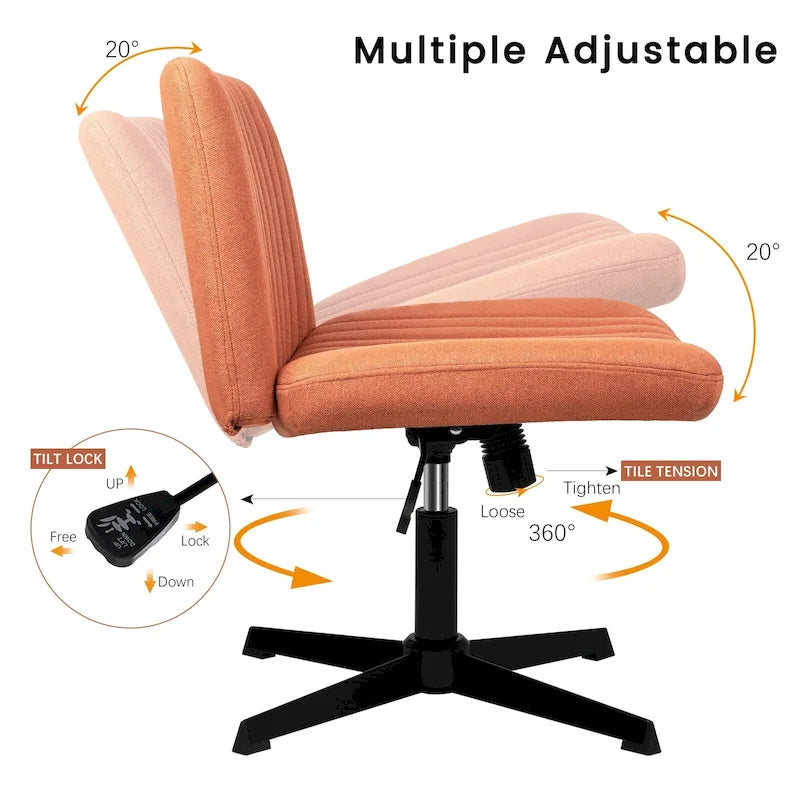 Chaise de bureau sans roulettes BOSSIN Criss Cross, rembourrée en tissu, pivotante moderne, sans accoudoirs