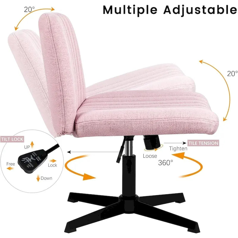 Chaise de bureau sans roulettes BOSSIN Criss Cross, rembourrée en tissu, pivotante moderne, sans accoudoirs