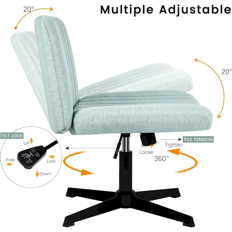 Chaise de bureau sans roulettes BOSSIN Criss Cross, rembourrée en tissu, pivotante moderne, sans accoudoirs