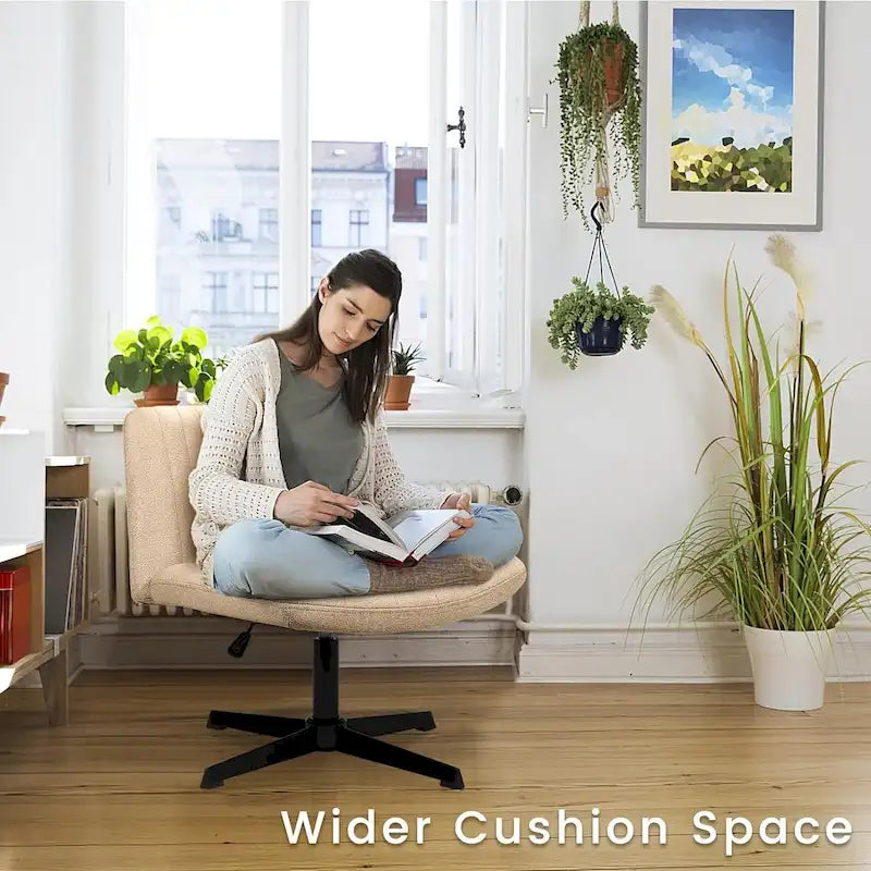 Chaise de bureau sans roulettes BOSSIN Criss Cross, rembourrée en tissu, pivotante moderne, sans accoudoirs