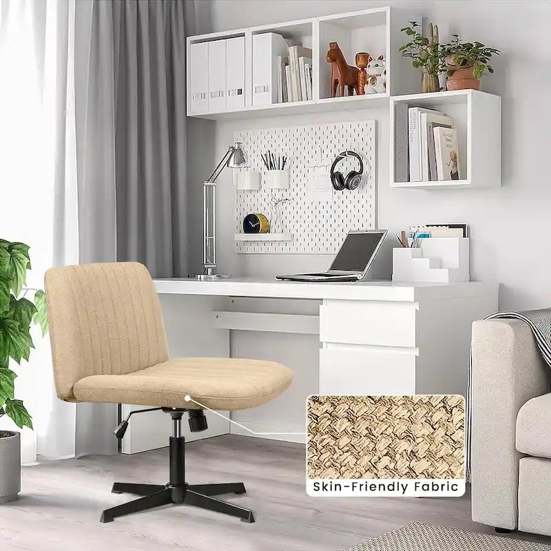 Chaise de bureau sans roulettes BOSSIN Criss Cross, rembourrée en tissu, pivotante moderne, sans accoudoirs