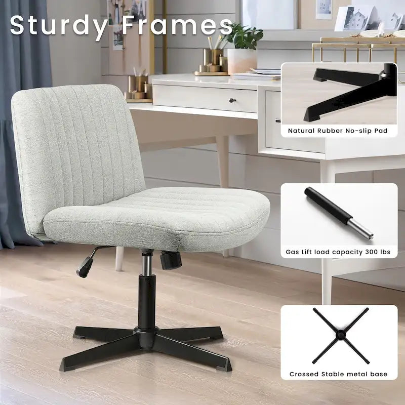 Chaise de bureau sans roulettes BOSSIN Criss Cross, rembourrée en tissu, pivotante moderne, sans accoudoirs