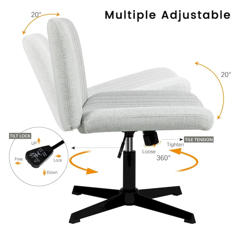 Chaise de bureau sans roulettes BOSSIN Criss Cross, rembourrée en tissu, pivotante moderne, sans accoudoirs