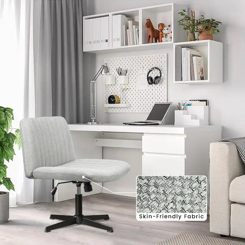 Chaise de bureau sans roulettes BOSSIN Criss Cross, rembourrée en tissu, pivotante moderne, sans accoudoirs