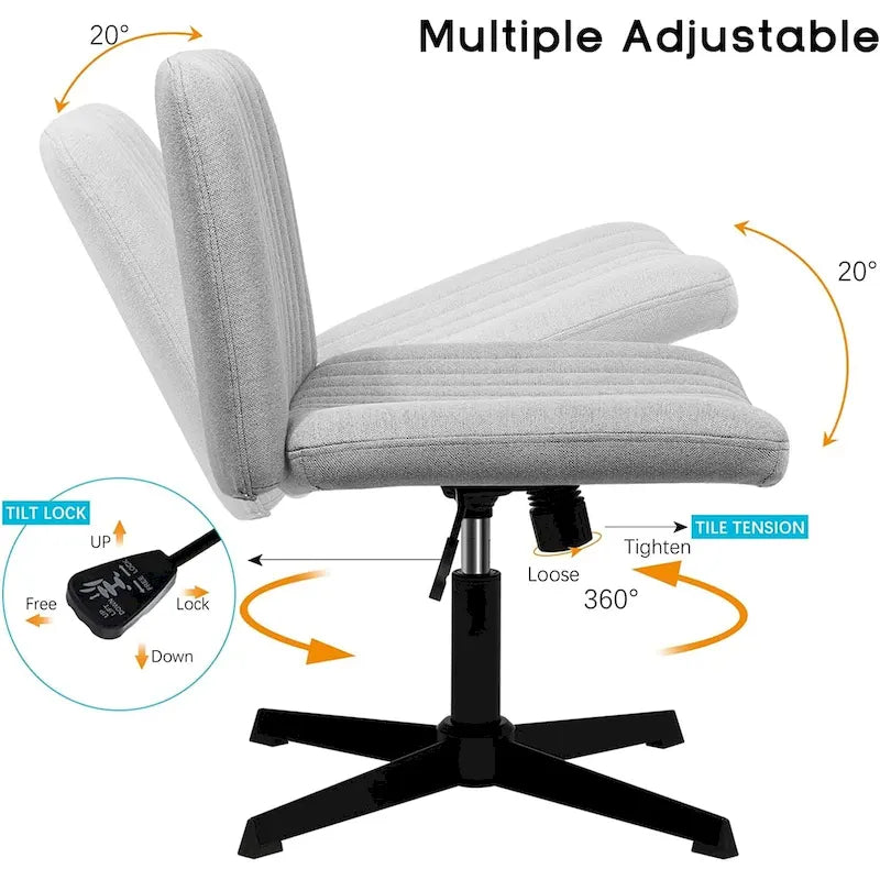 Chaise de bureau sans roulettes BOSSIN Criss Cross, rembourrée en tissu, pivotante moderne, sans accoudoirs