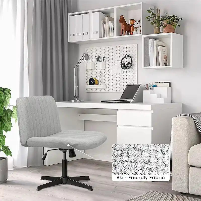 Chaise de bureau sans roulettes BOSSIN Criss Cross, rembourrée en tissu, pivotante moderne, sans accoudoirs