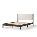 Lit plateforme rembourré tufté à chevrons blanc bouclé/velours côtelé marron, 2 personnes, format Queen