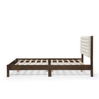 Lit plateforme rembourré tufté à chevrons blanc bouclé/velours côtelé marron, 2 personnes, format Queen