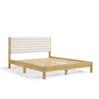 Lit plateforme rembourré tufté à chevrons blanc bouclé/velours côtelé marron, 2 personnes, format Queen