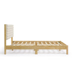 Lit plateforme rembourré tufté à chevrons blanc bouclé/velours côtelé marron, 2 personnes, format Queen